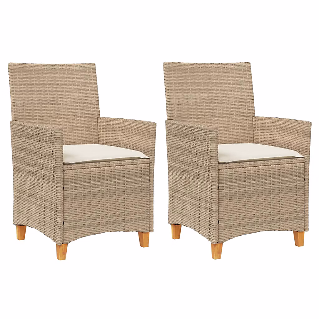 Chaises de jardin coussins lot de 2 beige résine tressée bois vidaXL – Réf. PIPOWIIVJ6147574213