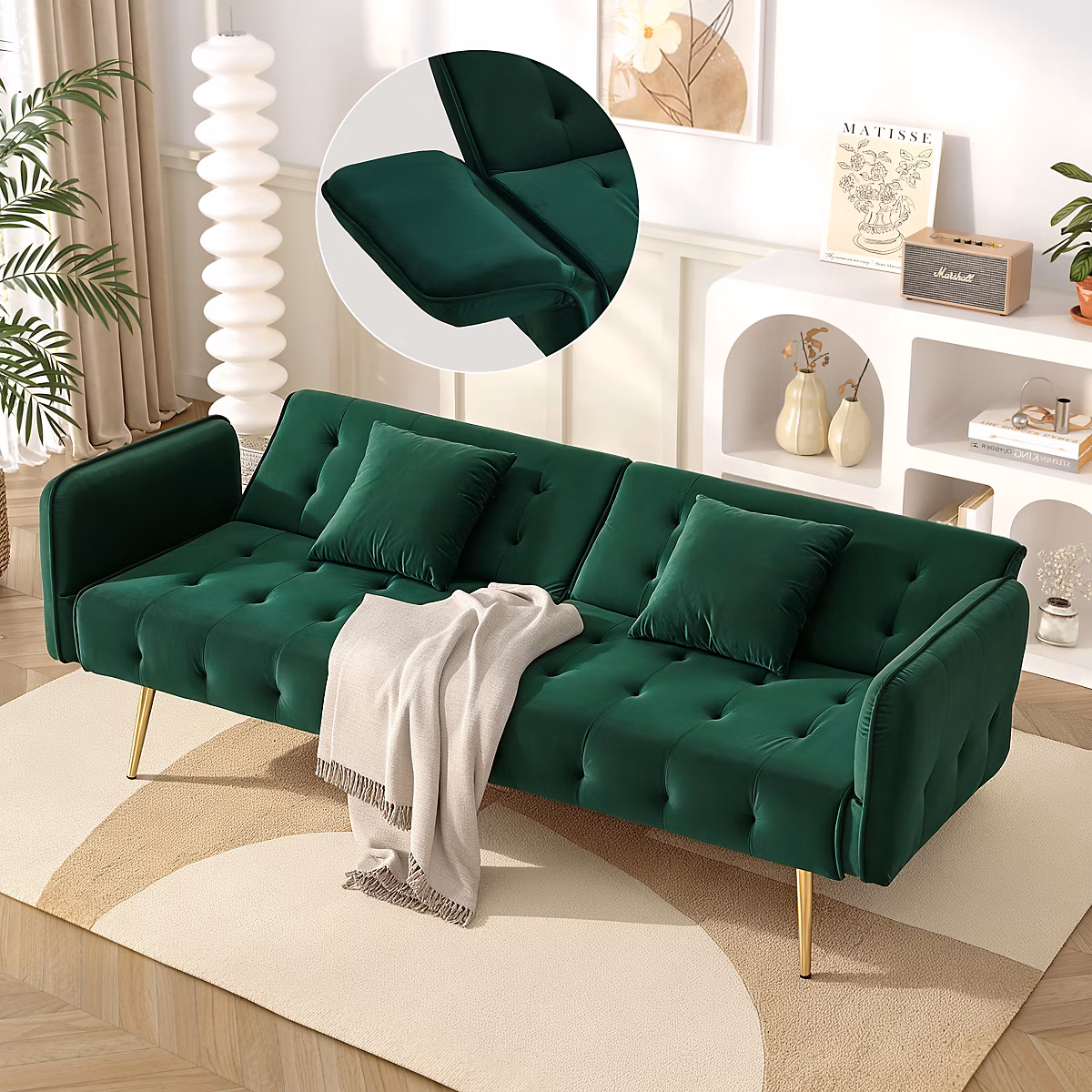 Canapé-lit 2 places – réglable, velours, multifonction, grand couchage