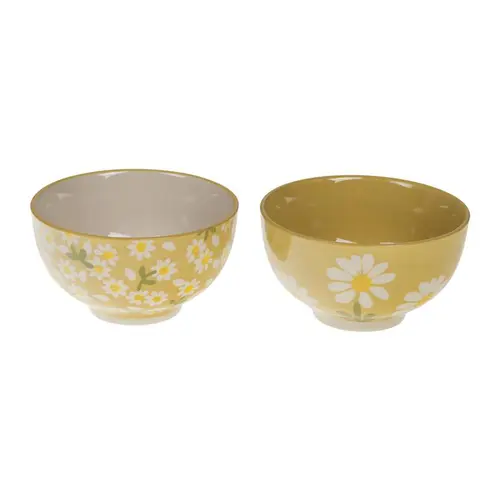 Bol en grès jaune à fleurs blanches Daisy - Ø 13,5 x H 7,5 cm