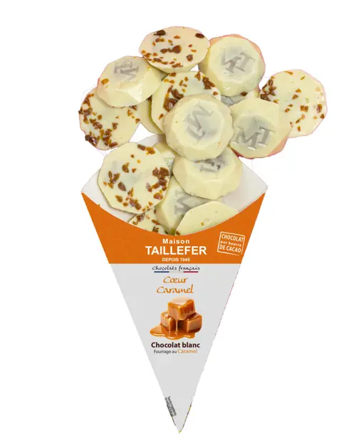 Chocolats blancs caramel au beurre salé Maison Taillefer - dans un cornet de 130 g