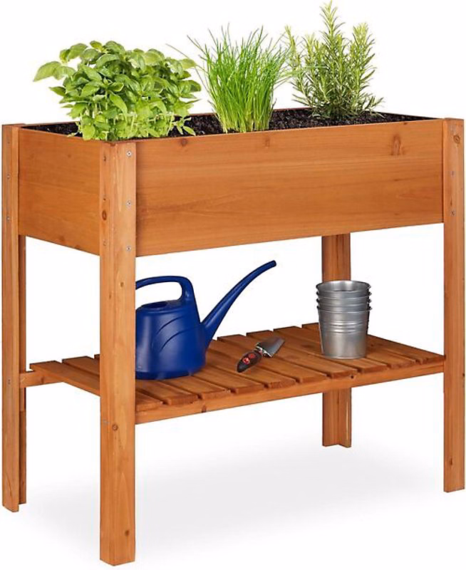 Carré Potager sur Pied en Bois Pour Balcon | Terrasse ou Jardin 80 X 88 X 43 – 5 cm Brun Clair