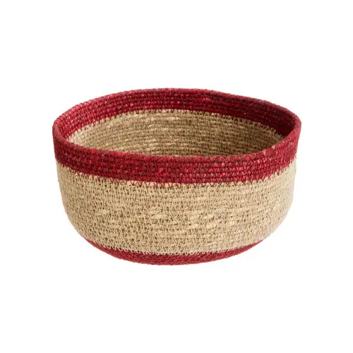 Corbeille ronde bicolore naturel et rouge en osier grand modèle - Ø 18 x H 10 cm