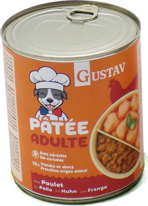 Pâtée pour chien adulte au poulet sans céréales complète Bubimex Gustav - 800 g