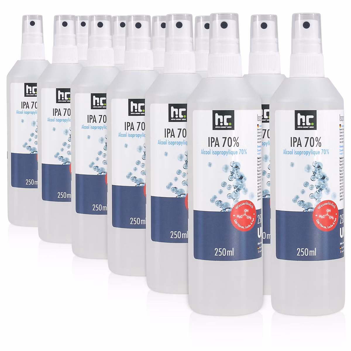 250ml x 12 Isopropanol 70 % Technique – Nettoyant, Dégraissant Et Solvant Multi-usage Pour Surfaces Et Outils