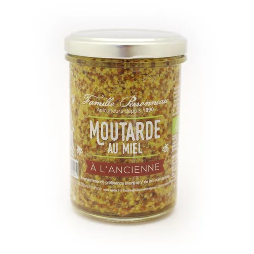 Moutarde au miel ancienne en pot de verre de 210