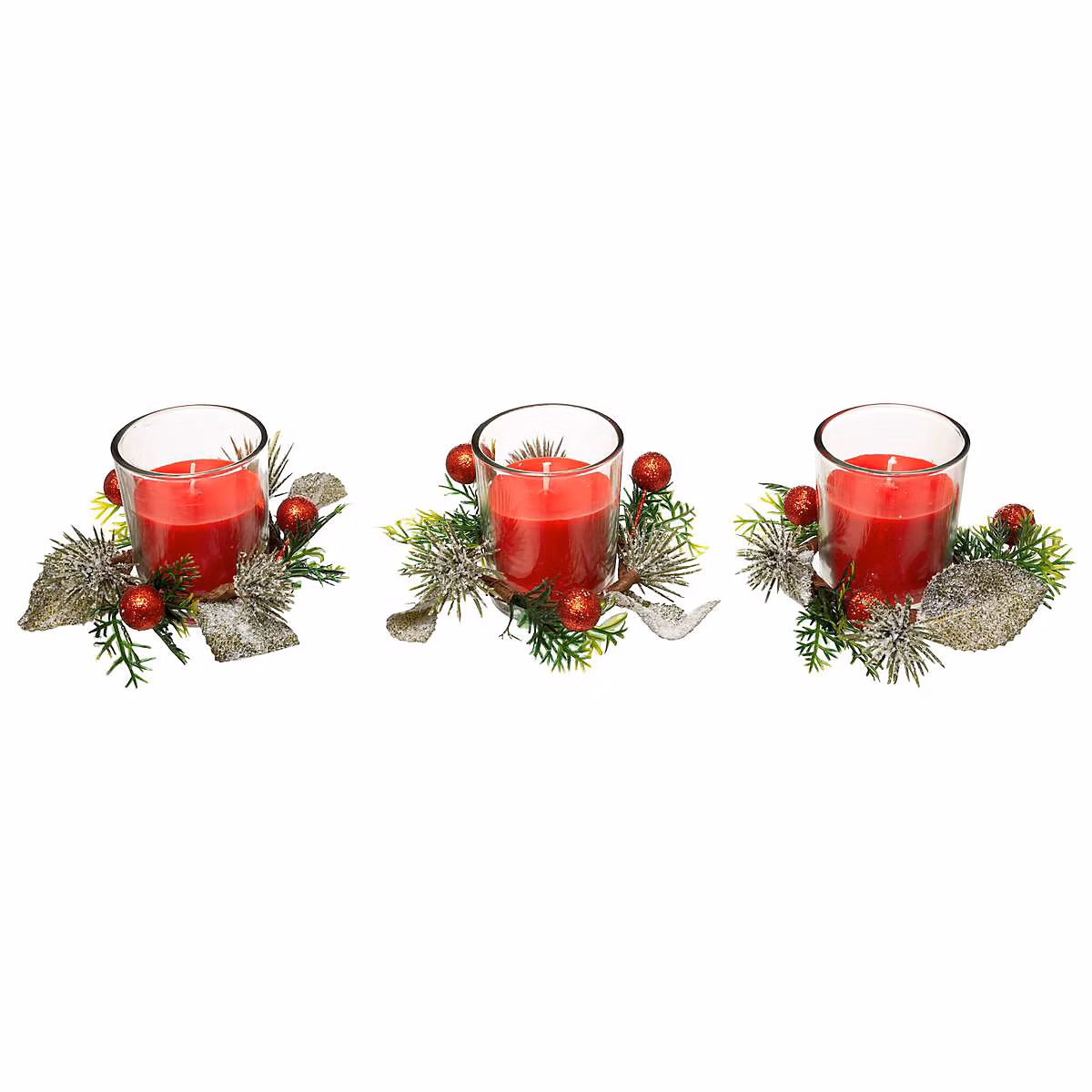 Bougie centre de table trio rouge feuilleté 180 g – feeric lights & christmas