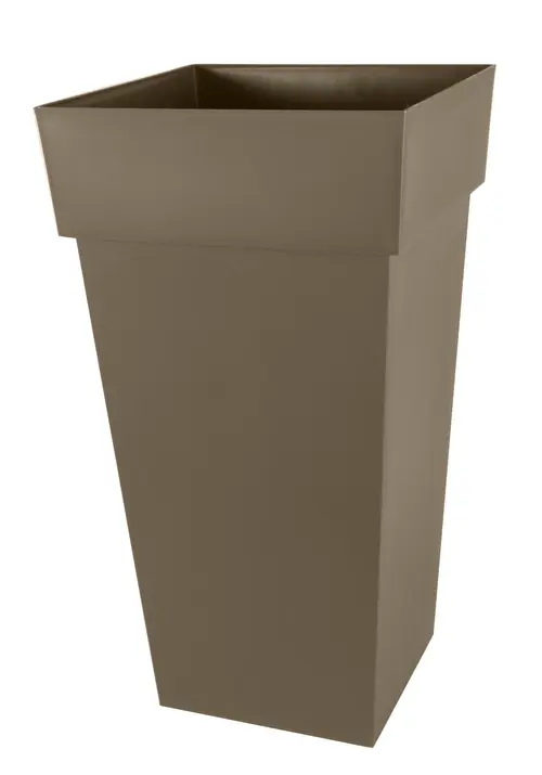 Pot carré en plastique coloris taupe EDA Toscane - 44 x 44 x 80,5 cm