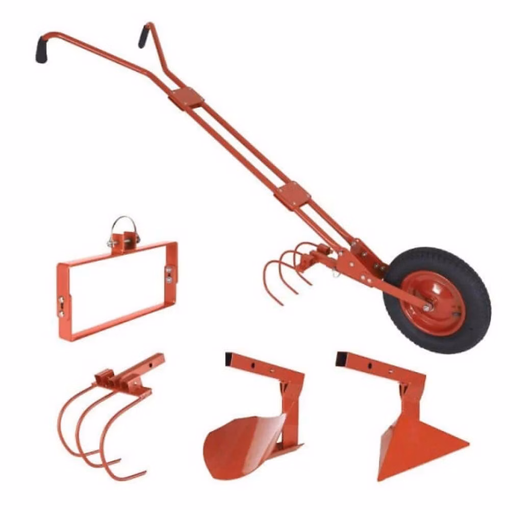 Outil de jardinage et accessoire – Cultivateur à roue léger 14 kg avec 4 outils pour entretenir votre potager