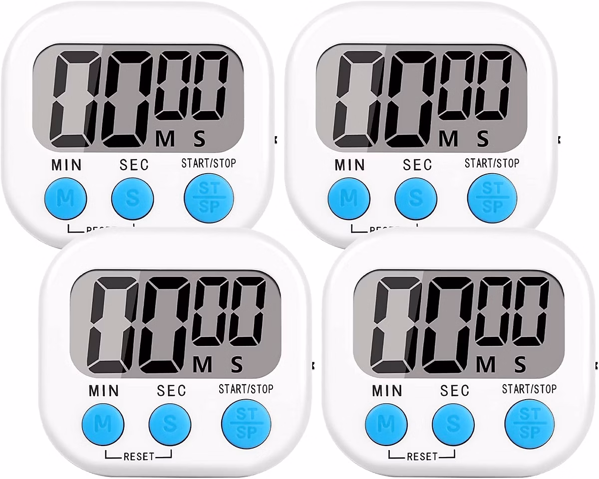 Rangement de cuisine – 4 Paquets Alarme Forte Minuteur De Cuisine avec grand écran blanc