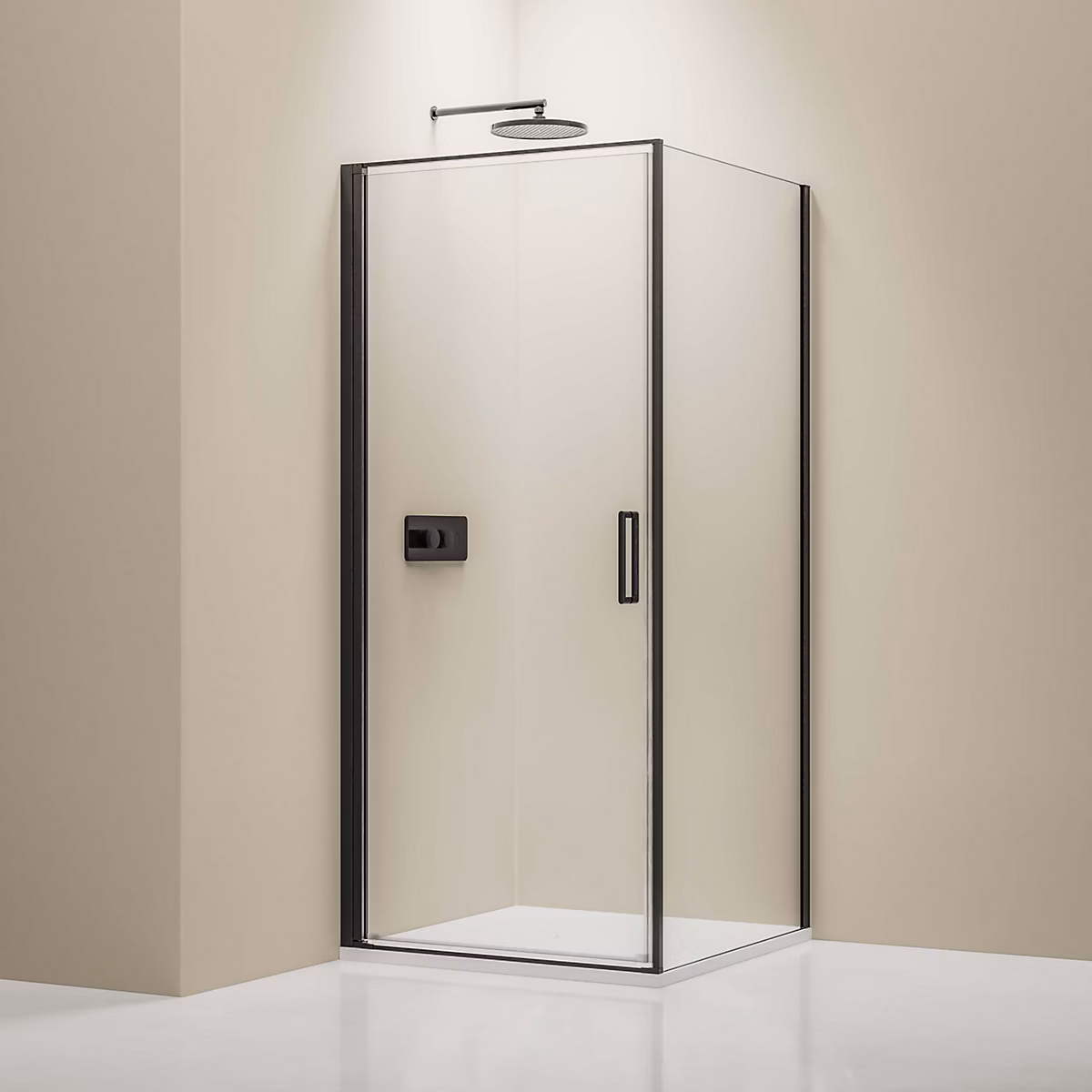 Cabine de douche d'angle 90 × 90 × 195cm (LxPxH) verre 8mm – 1 porte battante 90cm | Profilé noir mat | NT416