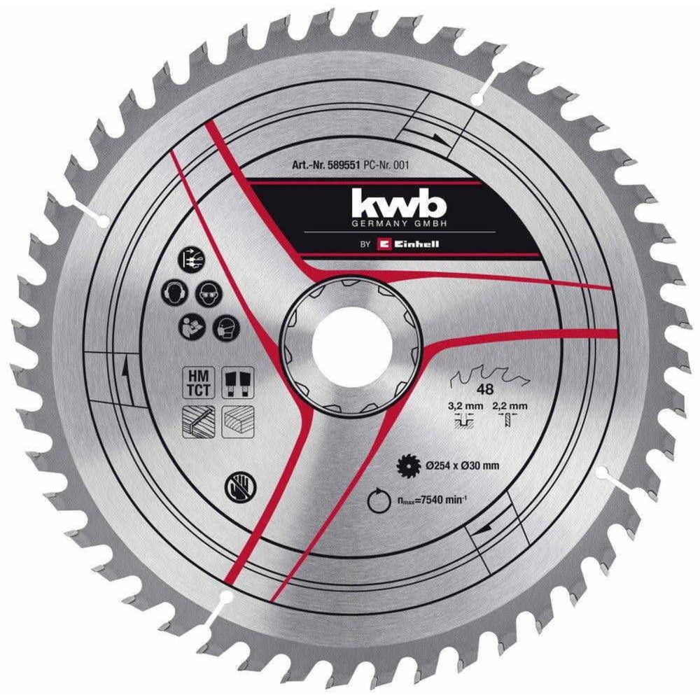 KWB Lame pour scie sur table diamètre 254x30x 3,2 mm, 48 dents – 3,2 mm 254 mm