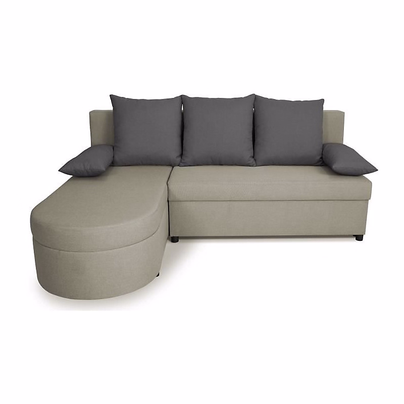 Canapé d'angle convertible réversible 3 places JEN – Tissu Gris, Style contemporain, L196 x H88 x P159 cm