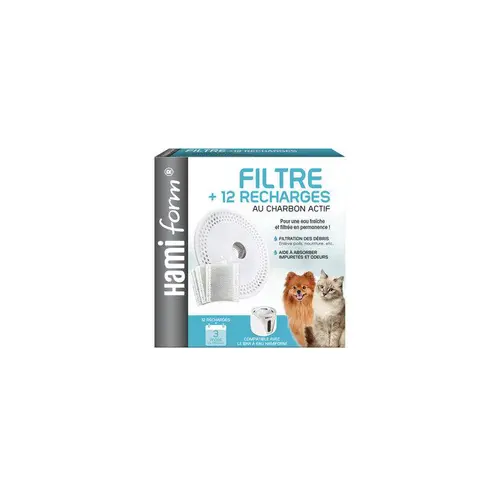 Filtre pour bar à eau pour chien et chat et 12 recharges au charbon Hamiform