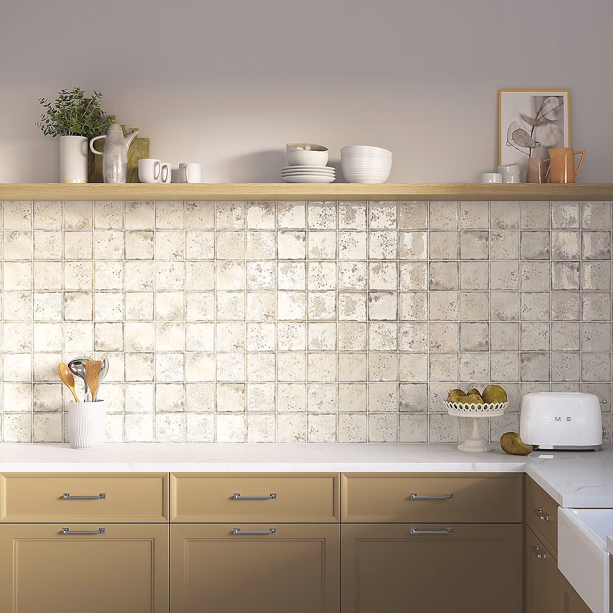 Carrelage grès cérame premium Era Cream 12 × 12 cm Brillant Design Rustique pour tous types de Murs.
