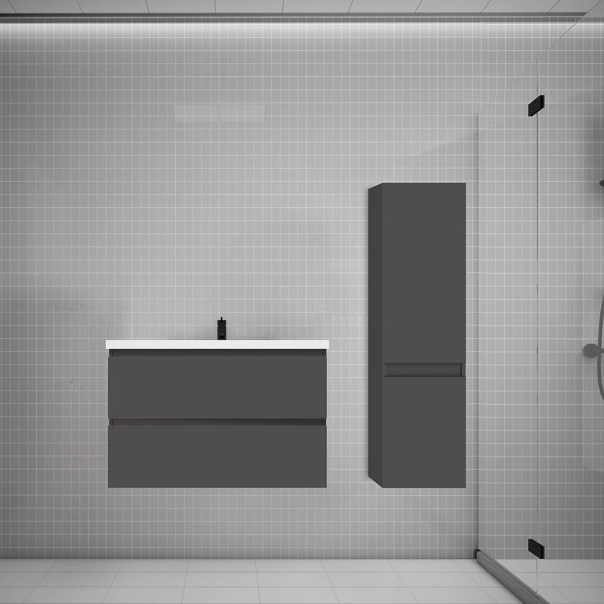 Ensemble meuble vasque L.80cm anthracite 2 tiroirs + lavabo + colonne easy – Réf. EOZIXDXWQ6568245096