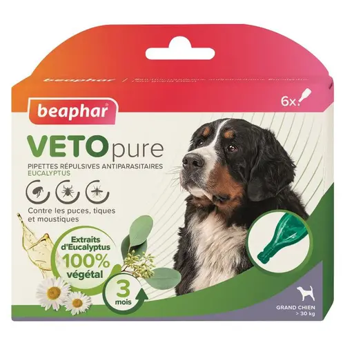 Pipettes antiparasitaires pour le chien de grande taille coloris blanc VETOpure Beaphar – 6 x 2 ml
