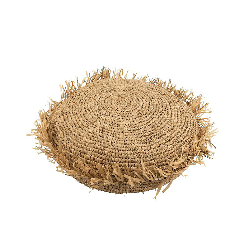 Coussin rond en raphia naturel D62cm – Coussin d'extérieur