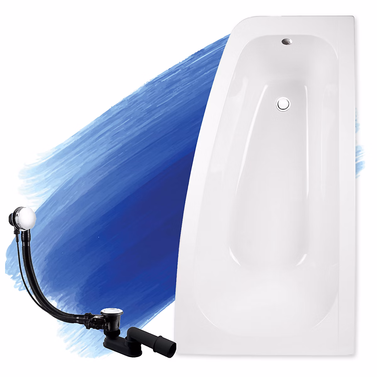 Baignoire asymétrique 150 × 80 Droite LUNA acrylique blanc – sans Habillage + Pieds + Vidage à chromé