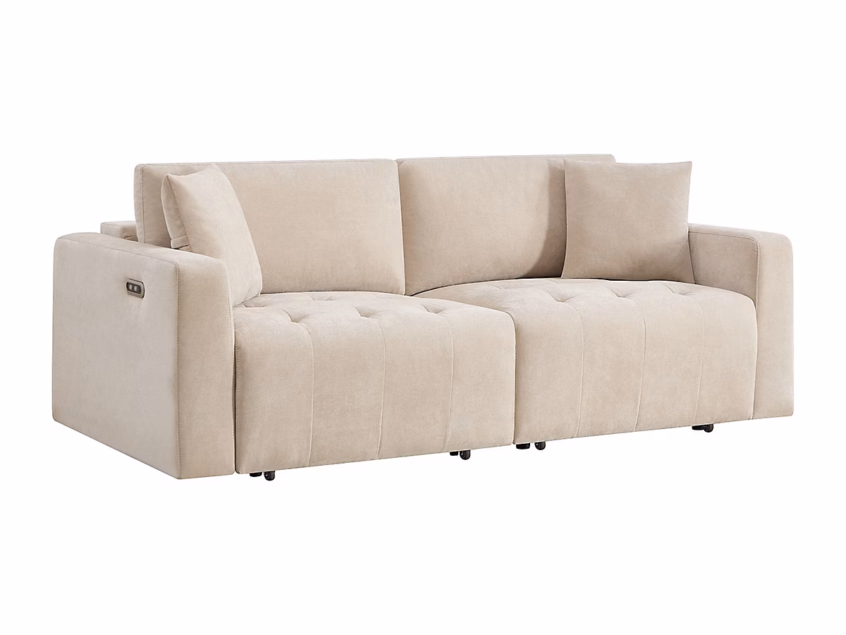 Canapé 3 places avec assise coulissante électrique en tissu beige DIMARIAS – Réf. UHJEGHPBY2141516921