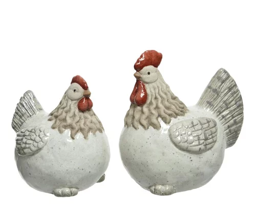 Poule décorative coloris banc en terre cuite - 12 x 19 x 20 cm