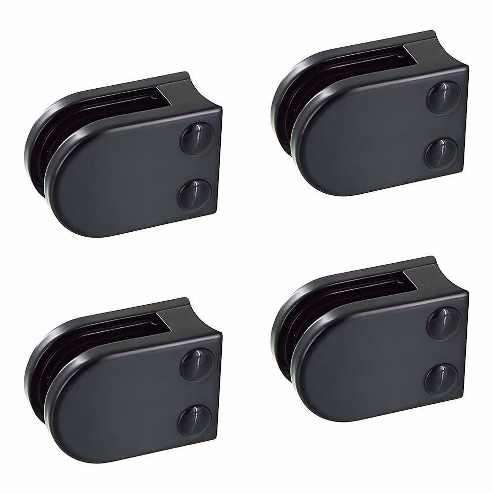 4 x Pince à verre pour tube diam. 42 – 4 modèle 02, Ep. verre 6, 76 mm, Zamak noir RAL 9005