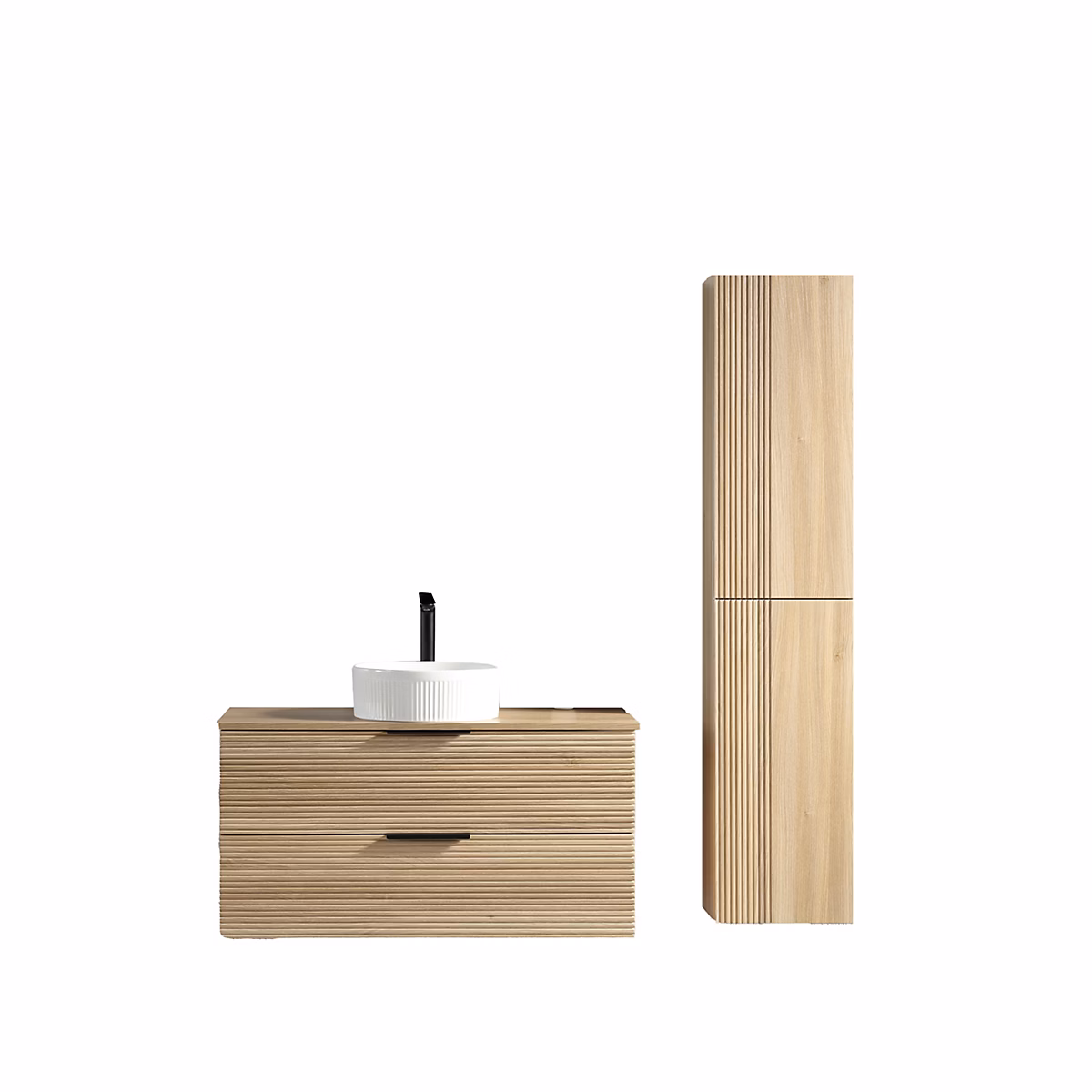 Ensemble salle de bain 120 cm chêne clair vasque à poser blanc wave Aqualinea – Réf. OKOWWUZIC6628793998