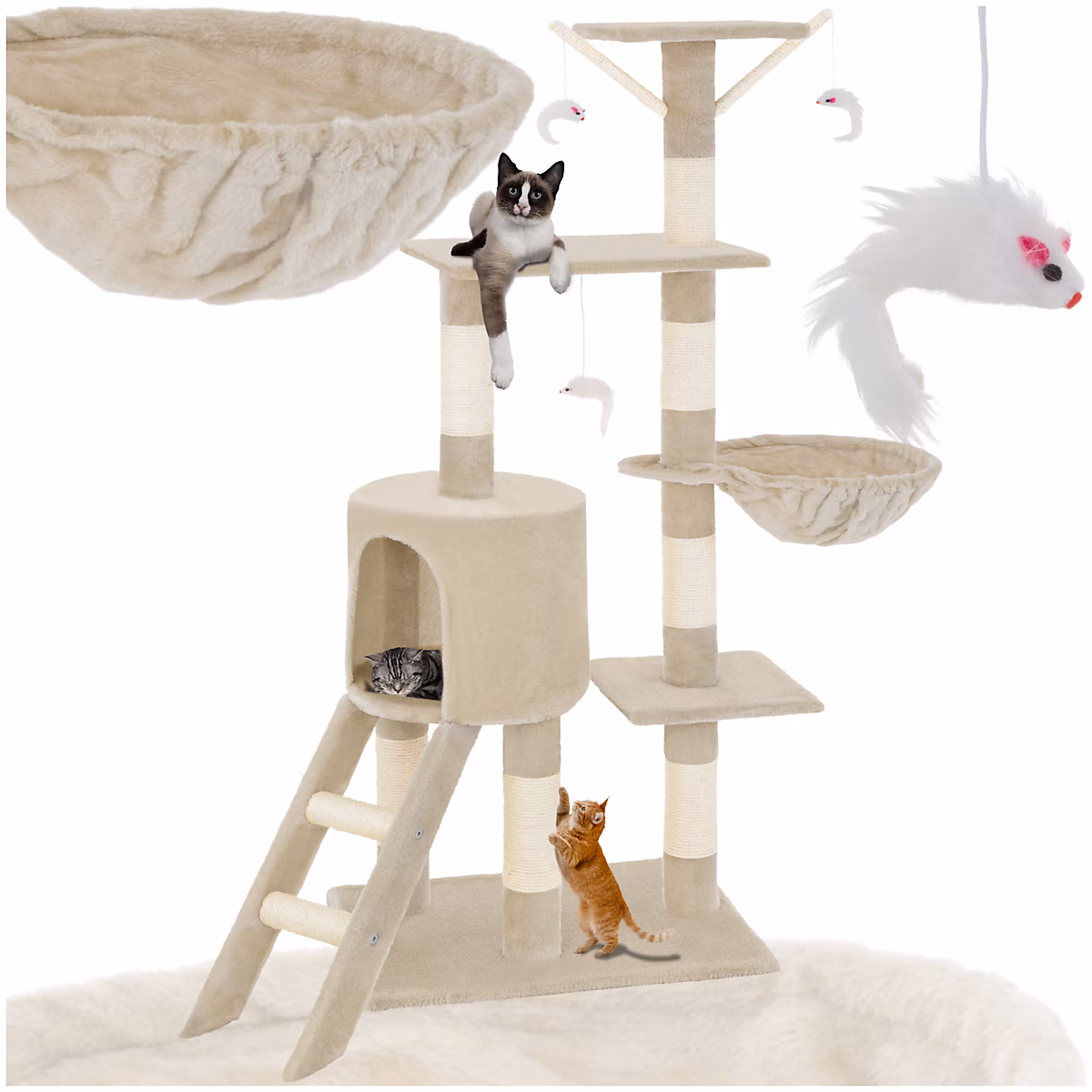 Arbre à chat 144 cm avec griffoir et plateforme d'escalade beige | Chat