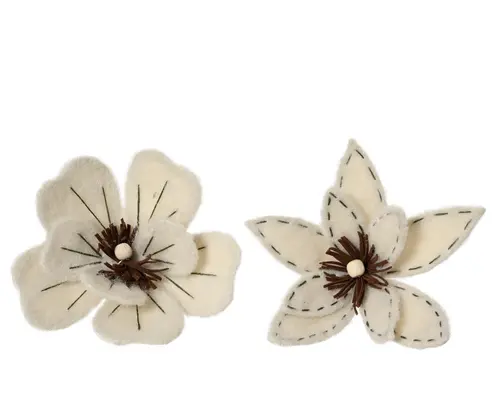 Fleur de poinsettia blanc laine sur clip - Ø 20 cm