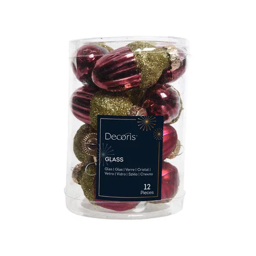 Boite de 12 glands en verre brillant coloris rouge bordeaux - Ø 3 cm