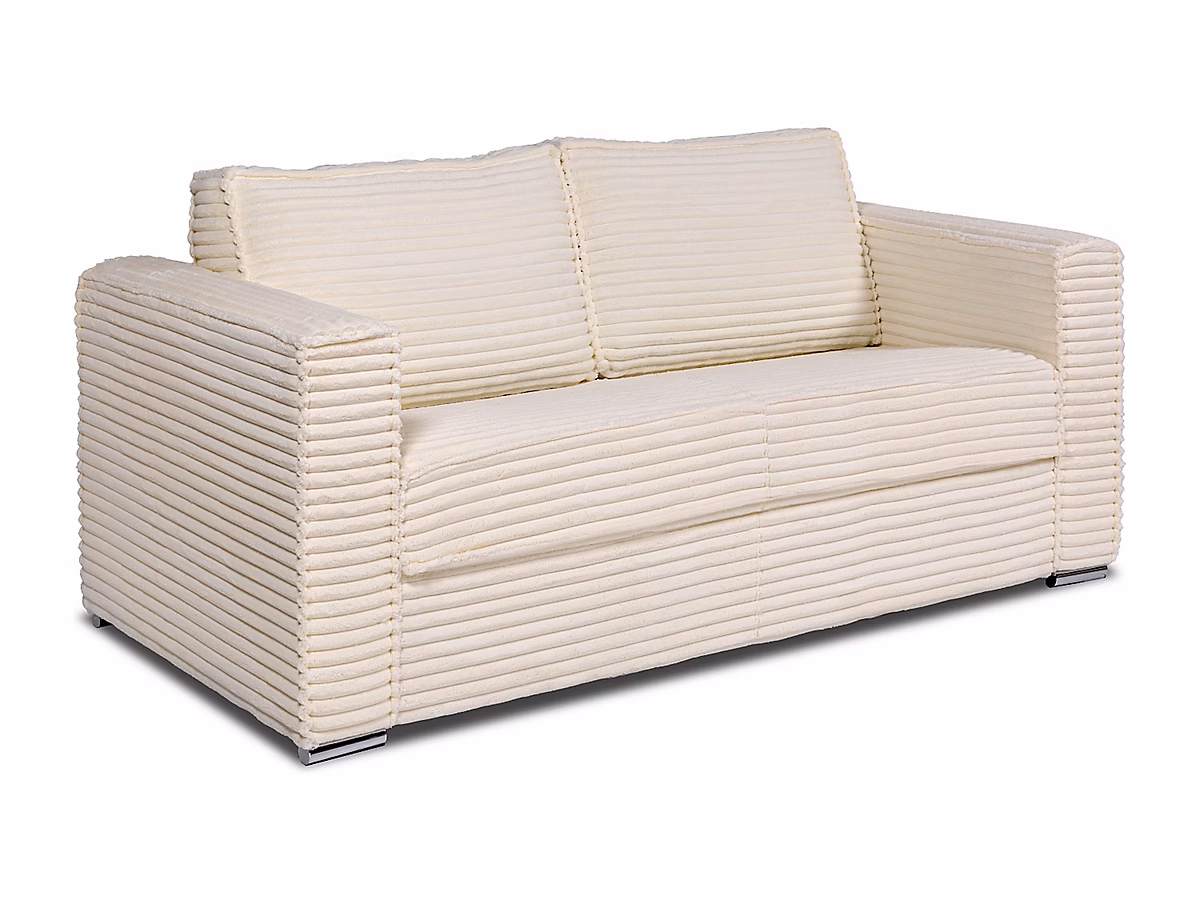 Canapé 3 places convertible express en velours côtelé grosses côtes beige | Couchage 140 cm – Matelas 18 cm LORETO