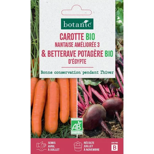 Mélange de graines carotte nantaise ameliorée bio et de betterave potagère d'Égypte bio botanic® - graines à semer