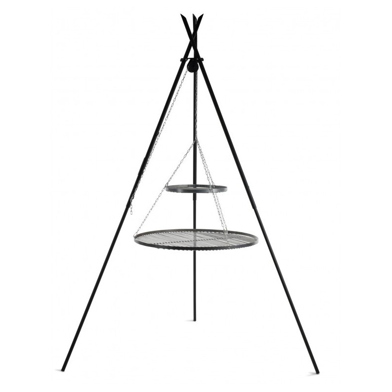 Barbecue 2 Grilles de Cuisson suspendu «TIPI» sur Trépied 210 cm – en acier 80 cm et 40 cm - Réf 111447