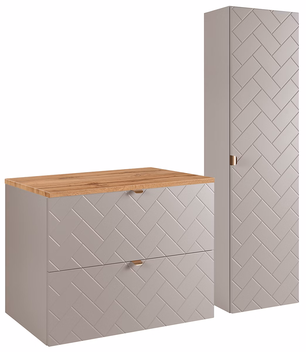 Ensemble un meuble sous vasque 80 cm avec le plan CHÊNE et une colonne 35/136 cm à suspendre MADIS CACHEMIRE – Réf. RKHYNOESW0953616017