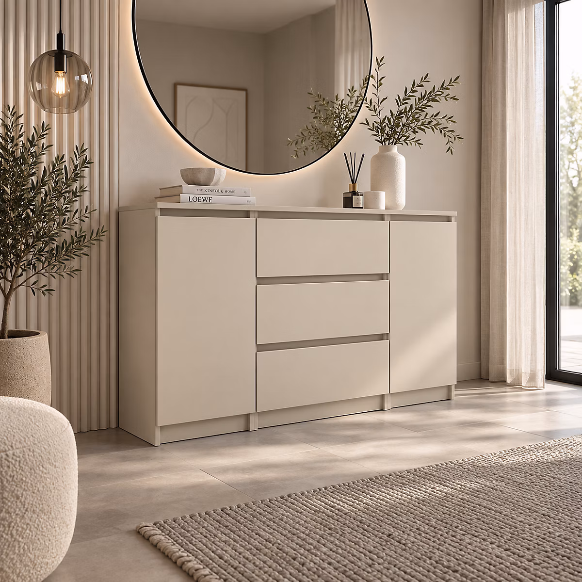 Commode 2 portes 3 tiroirs – 120 × 78 × 39 cm, couleur: beige