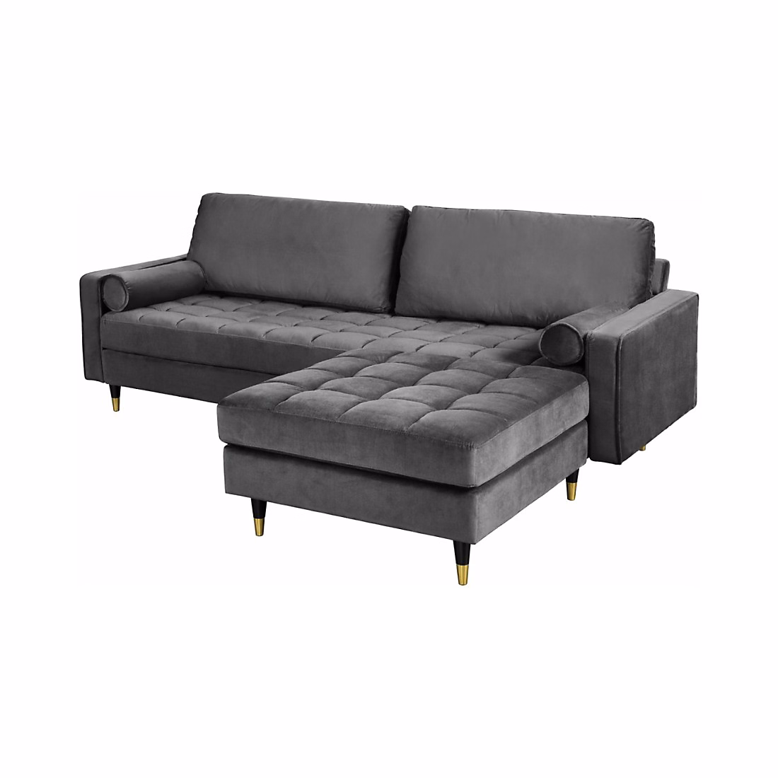 Canapé et fauteuil – Canapé dangle réversible KOLIRI gris Canapé design en velours capitonné avec pouf assorti