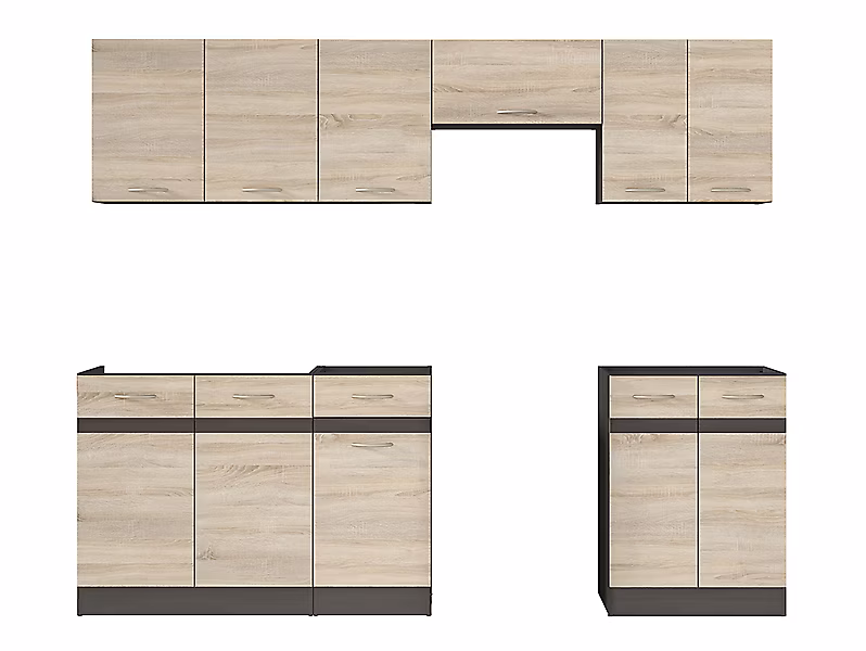 Cuisine complète 240 cm | Ensemble de meuble de cuisine coloris chêne Sonoma/Marron – sans plan de travail