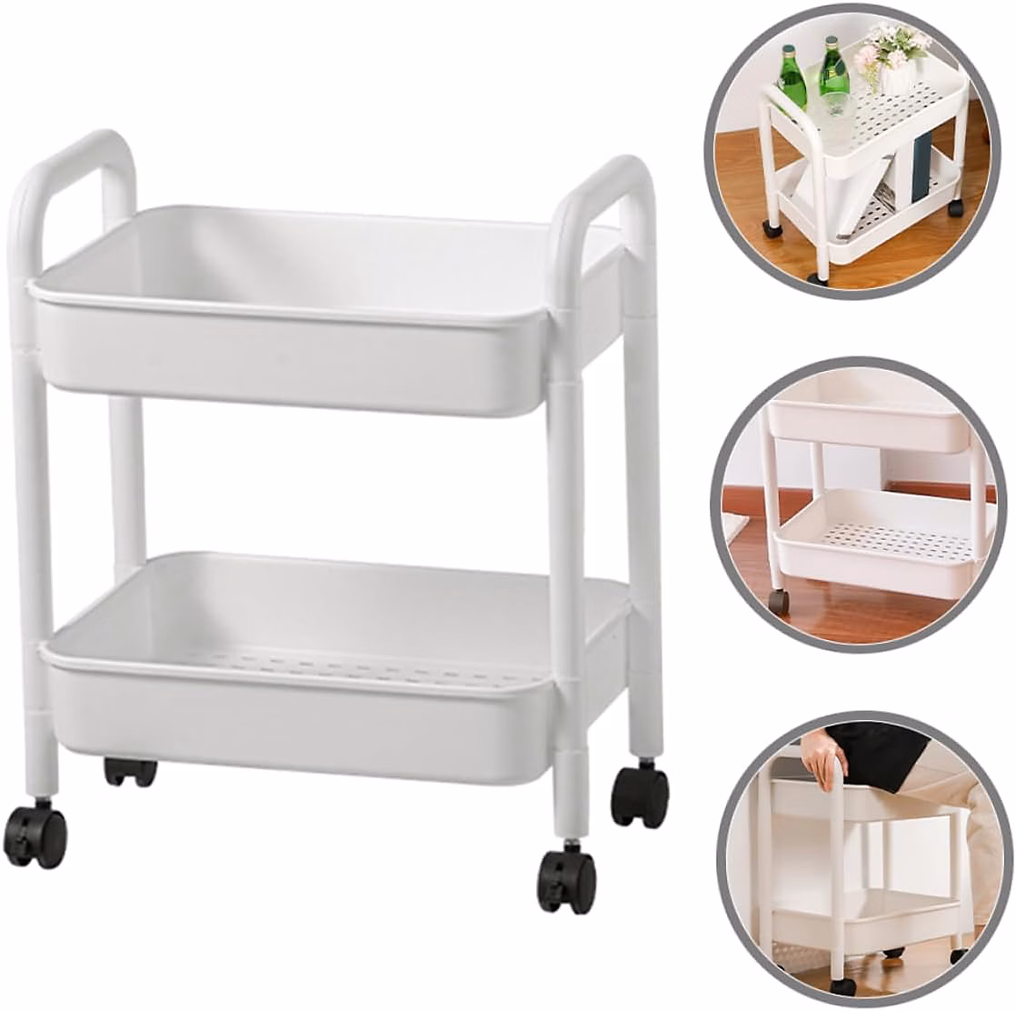 Chariot de rangement pour chariot de bricolage Chariot à roulettes à 2 niveau avec roulettes Étagère de rangement – Réf. TLRJWZIDN9420933753