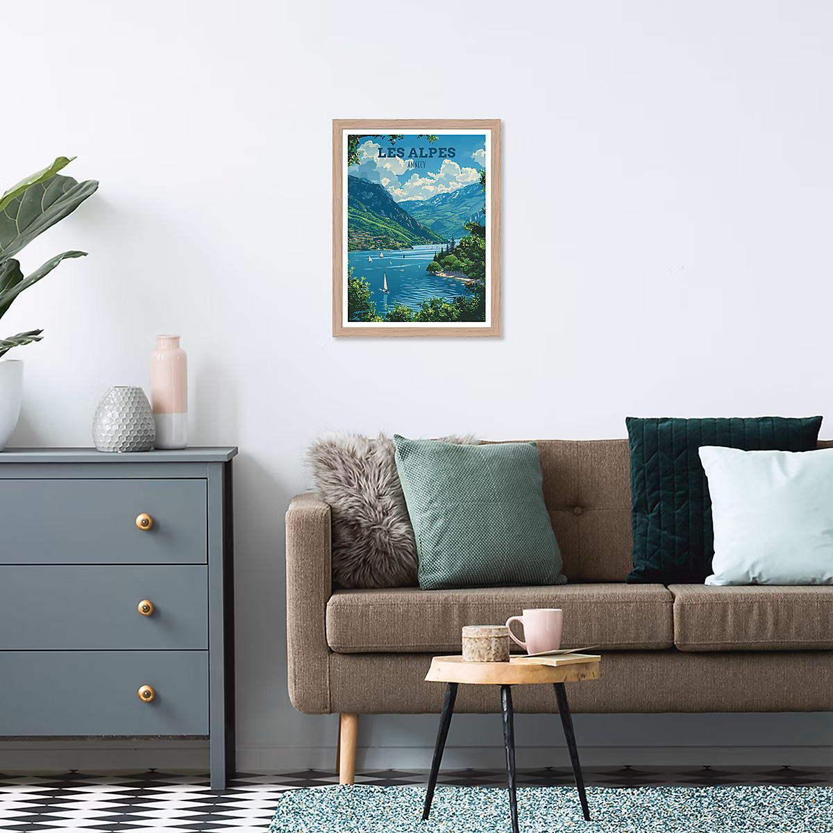 Image encadrée lac d'Annecy blanc – bleu, vert l.30 x H.40cm Dada Art