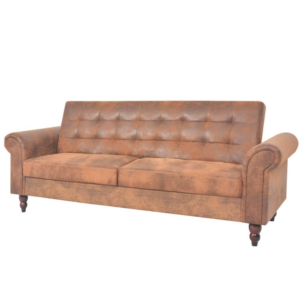 VIDAXL Canape a 2 places convertible accoudoir daim synthetique marron – Mobilier de jardin
