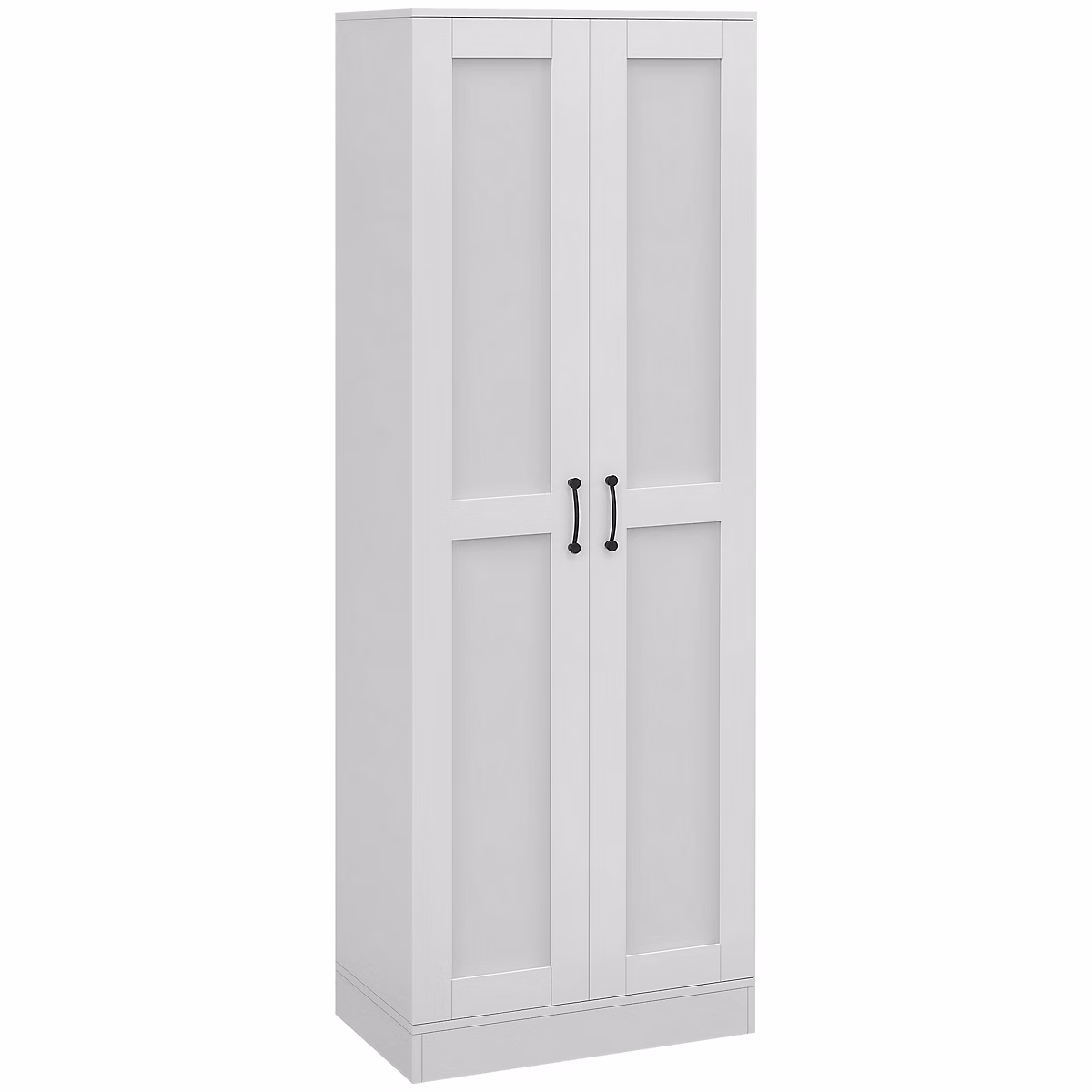 Armoire 2 portes 4 étagères dim. 60L x 36 – 5l x 175H cm poignées métal noir panneaux blanc