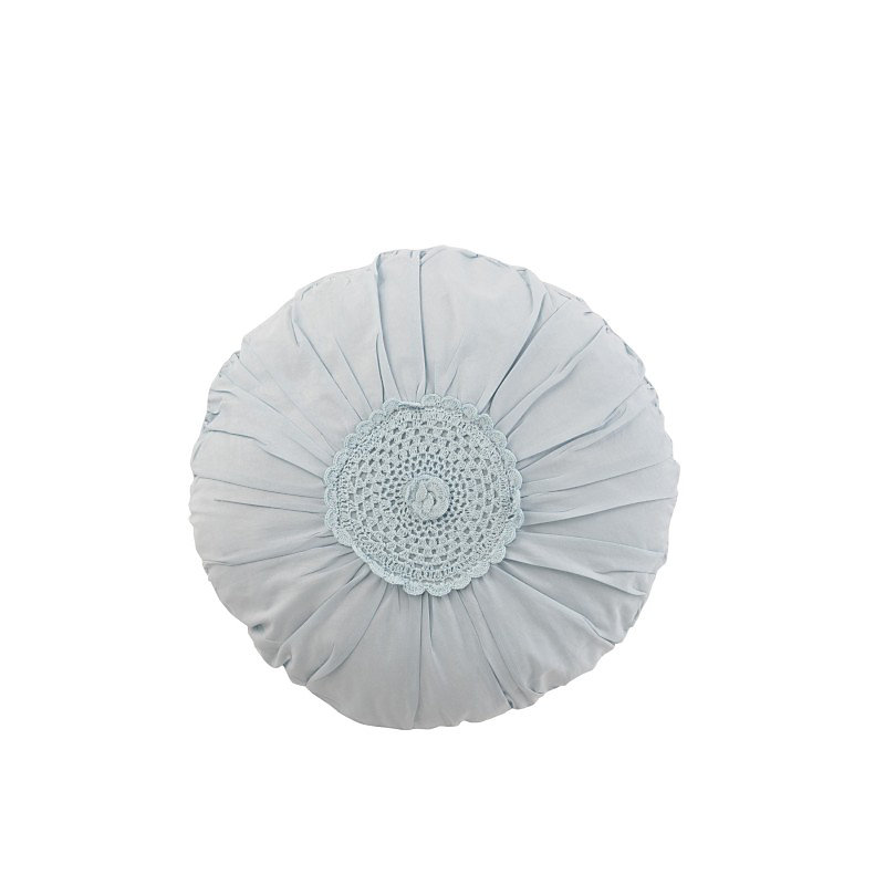 Coussin rond avec dentelle en coton bleu 40 × 40cm