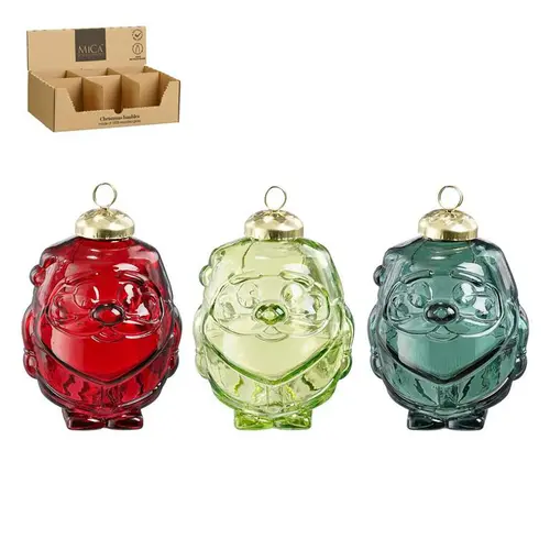 Décoration à suspendre forme Père Noël en verre recyclé coloré - Ø 7 x H 10 cm