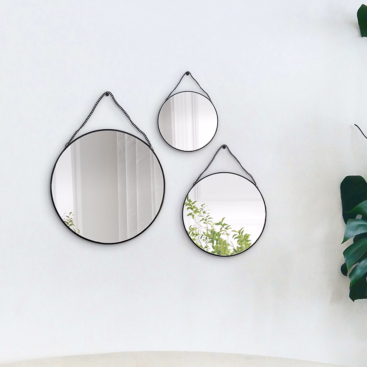 Lot 3 miroirs ronds noir 15 × 15 cm – 20 × 20 cm | 25 × 25 cm Dada Art