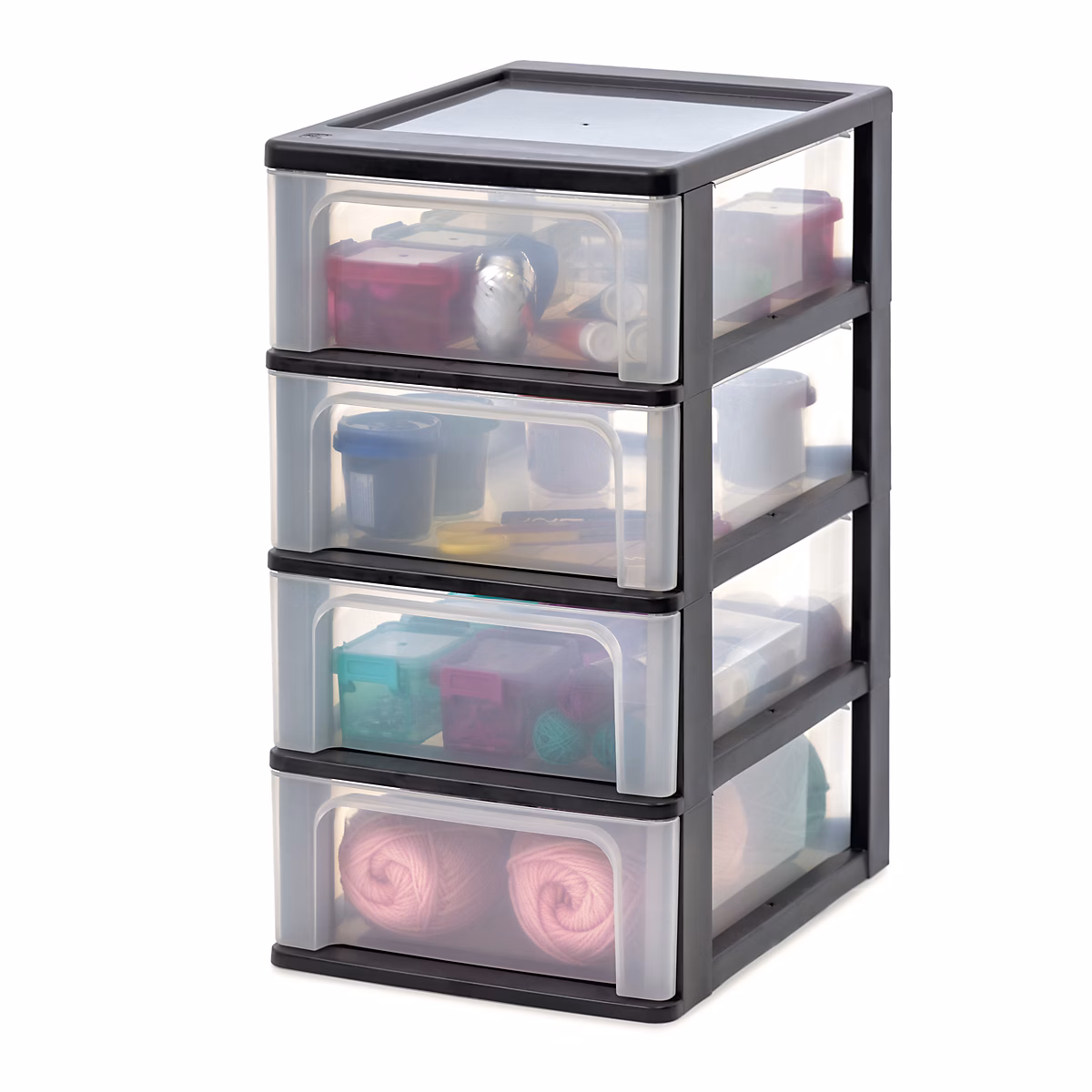 Caisson de rangement plastique recyclé A4 – 4 Tiroirs Moyens, Noir, OCH, 2004, Iris Ohyama