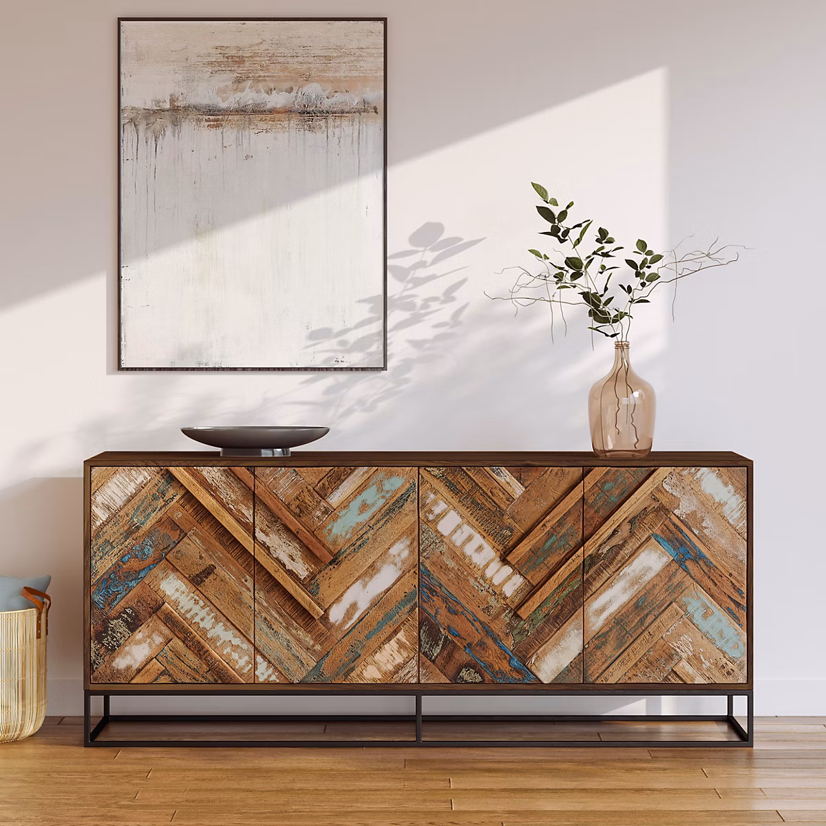 Buffet 4 portes en bois d'acacia et bois recyclé – Krabi