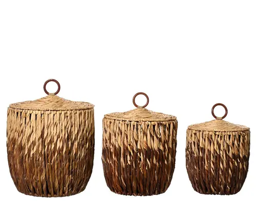 Panier de rangement en jacinthe brun et beige petit modèle - Ø 28 x H 33 cm