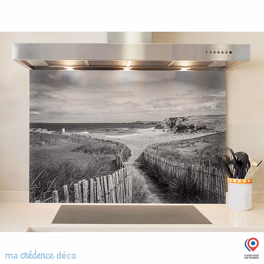 Crédence cuisine fond de hotte Cotes sauvage – Quiberon 2 | Verre trempé | L 70 cm x H 60 cm | MaCrédenceDéco