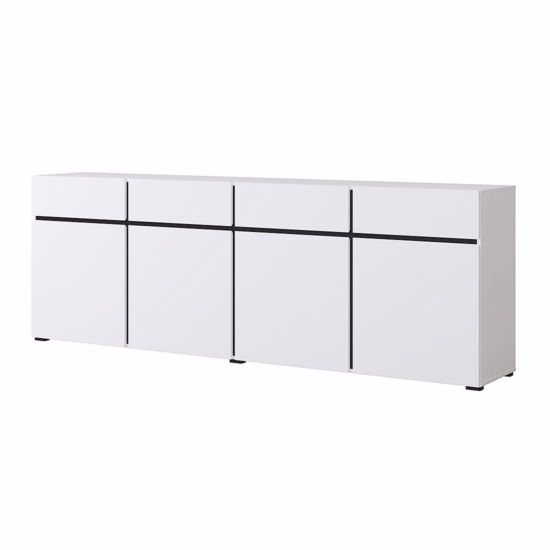 Buffet XL coloris blanc et noir 225cm collection HAVANA. Bahut design avec 4 portes et 4 tiroirs. – Réf. QZQTRRACS1949256196