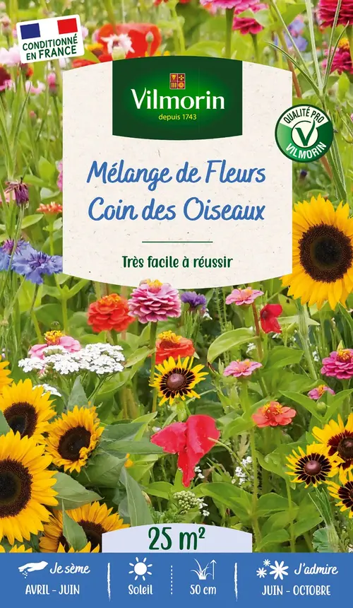 Mélange de fleurs 25 m² qui attire les oiseaux coloris multicolore Vilmorin jardin - 10 x 2,7 x 17,2 cm