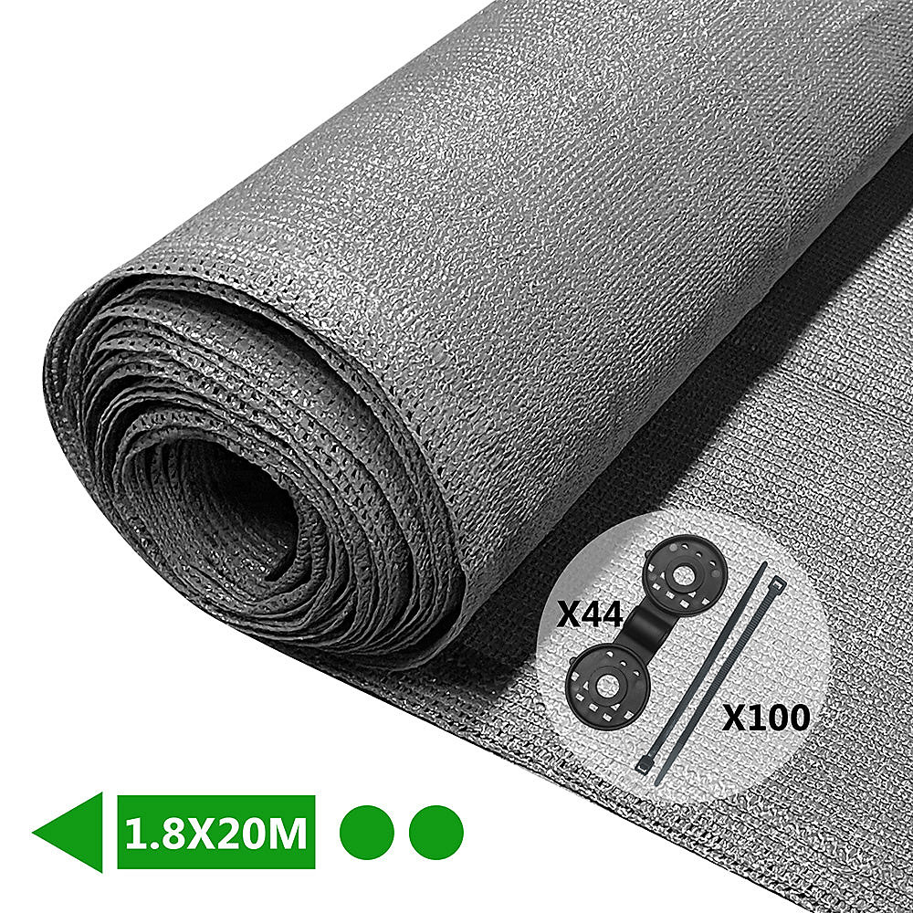 Brise vue occultant en HDPE 150g/m² 1.8 × 20m avec attaches de fixation gris VOUNOT